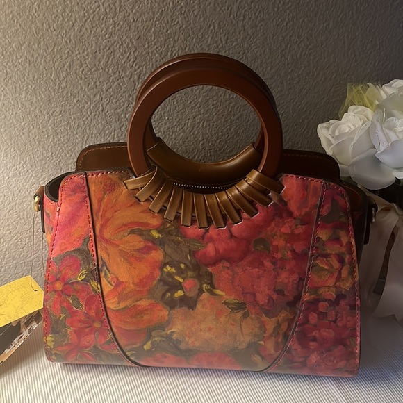 PATRICIA NASH Leather Floral Oil Paint Lyon  Zip Top Satchel HandBag 👜 NWT - Picture 4 of 17